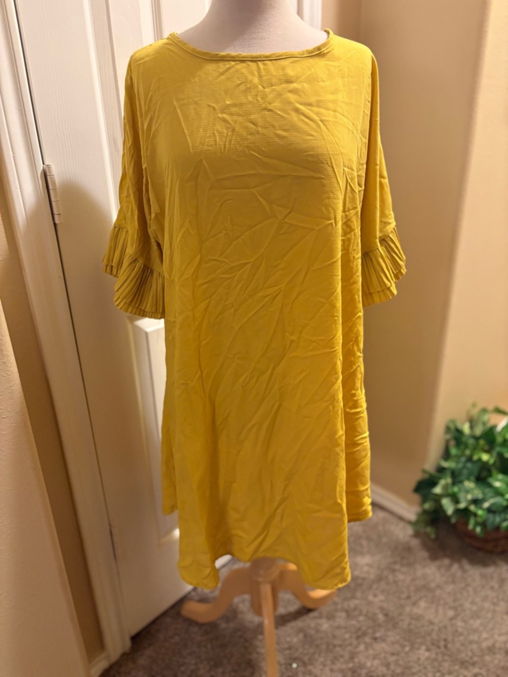 Women’s Ruffle Sleeve Tunic Dress in Mustard Yellow